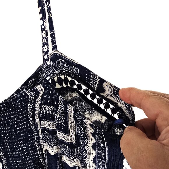 Knox Rose Womens Peasant Dress XL Blue Paisley Patchwork Boho Crochet Adj Straps - Picture 6 of 8